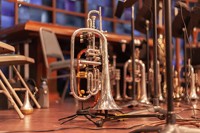 Brass instruments on a stage